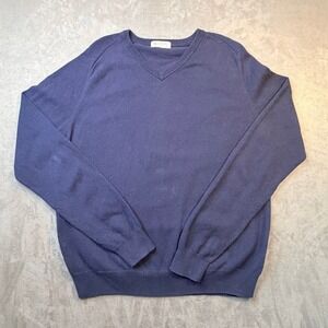 J. Crew Sweater Mens XL Tall Navy Blue Cotton Cashmere V-Neck Minimalist Preppy